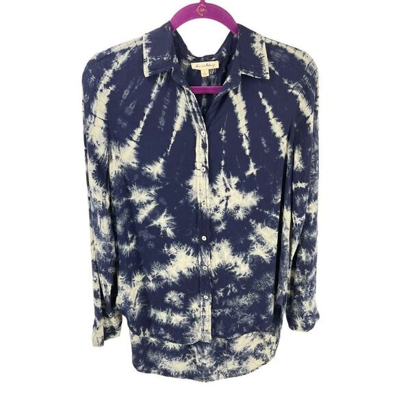 Anthropologie Jane and Delancey tie dye blouse button down top shirt small blue - Picture 2 of 12
